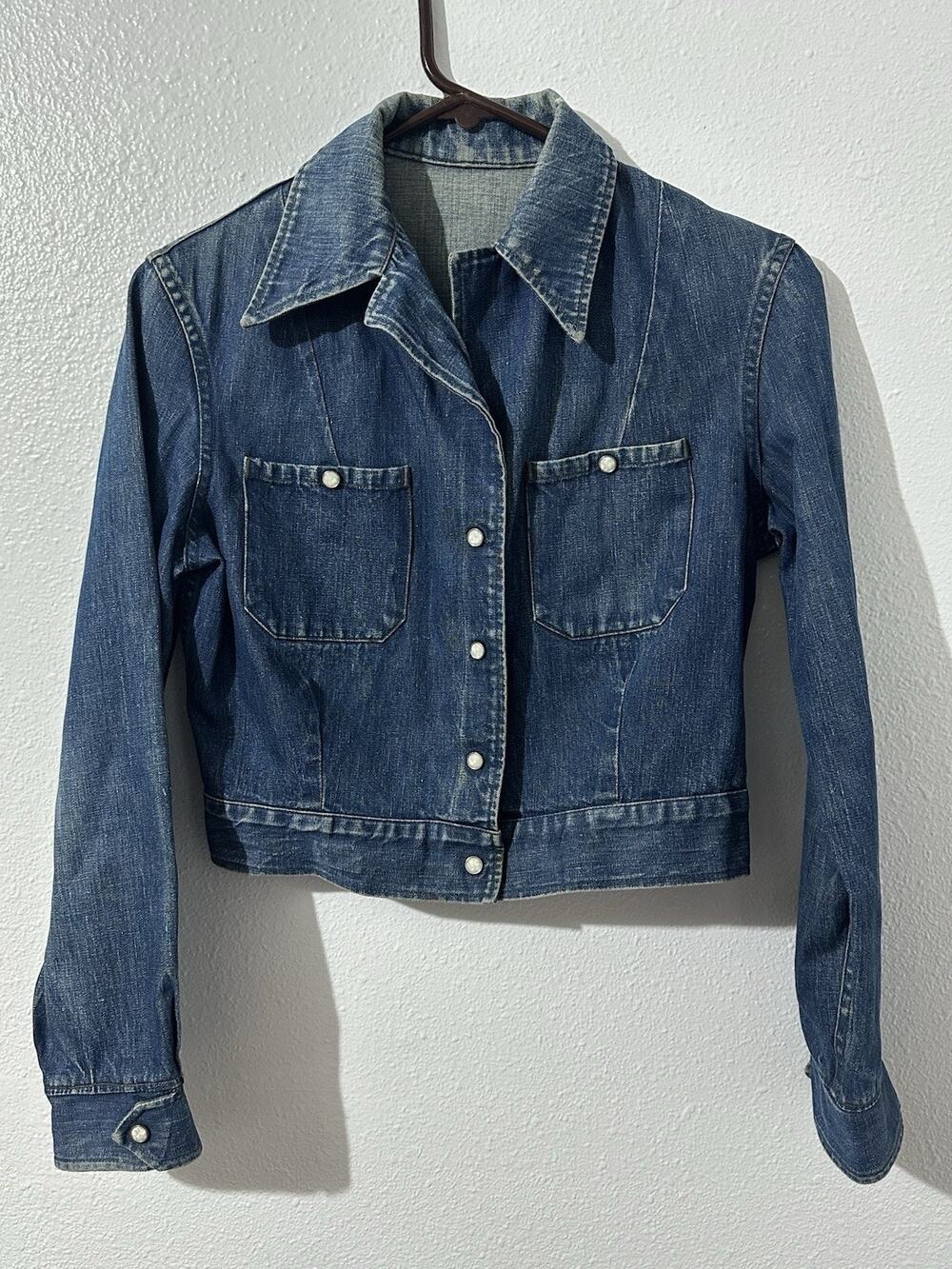 Vintage 1950 Levis Shorthorn Denim Jacket Womens S Western Pearl Snap Sanforized